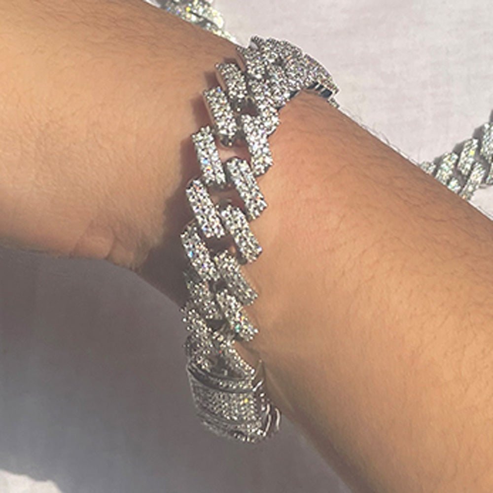 Moissanite Sharp Cuban Link Bracelet 15MM .925 Silver 8" Bracelet HipHopBling