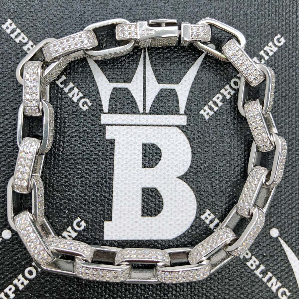 Moissanite Venetian Box Iced Out Chain .925 Sterling Silver 18" HipHopBling