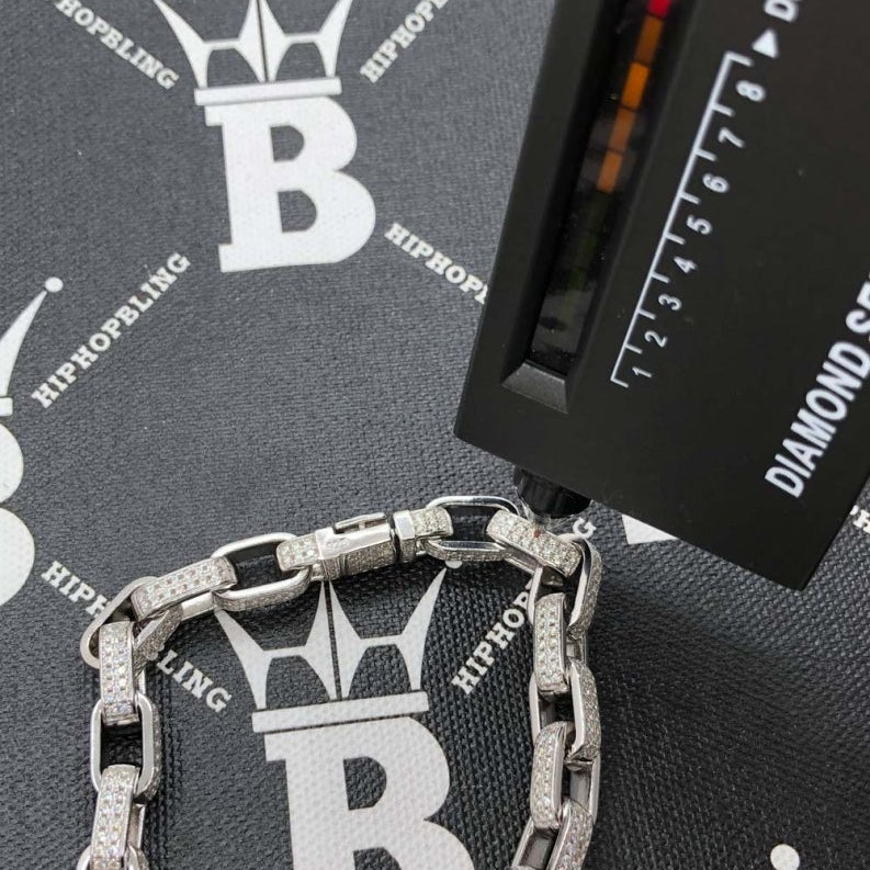 Moissanite Venetian Box Iced Out Chain .925 Sterling Silver 8" Bracelet HipHopBling