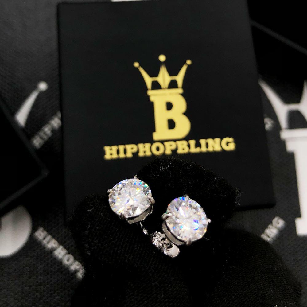 Moissanite VVS D Ideal Cut Stud Earrings in .925 Sterling Silver White Gold 6.5MM (2.00 Carats) HipHopBling