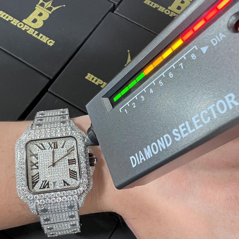Moissanite VVS Iced Out Baller Square Steel Bust Down Watch White Gold HipHopBling