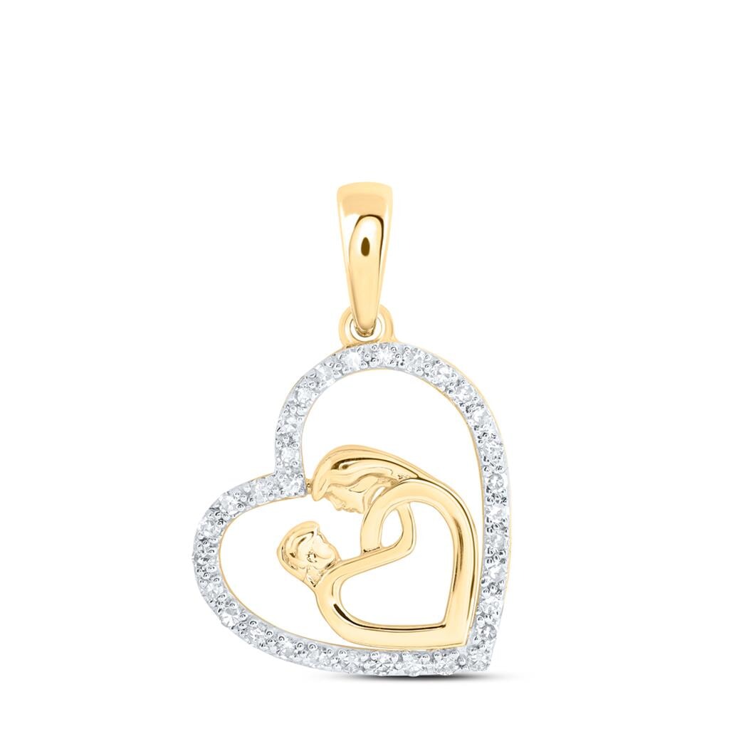 Mom & Child in Heart .17cttw Diamond Pendant 10K Gold 10K Yellow Gold HipHopBling