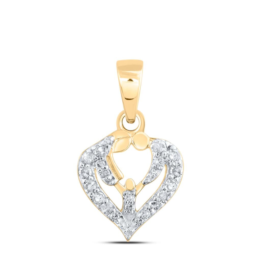 Mom Dad Baby in Heart Diamond Pendant 10K Gold 10K Yellow Gold HipHopBling