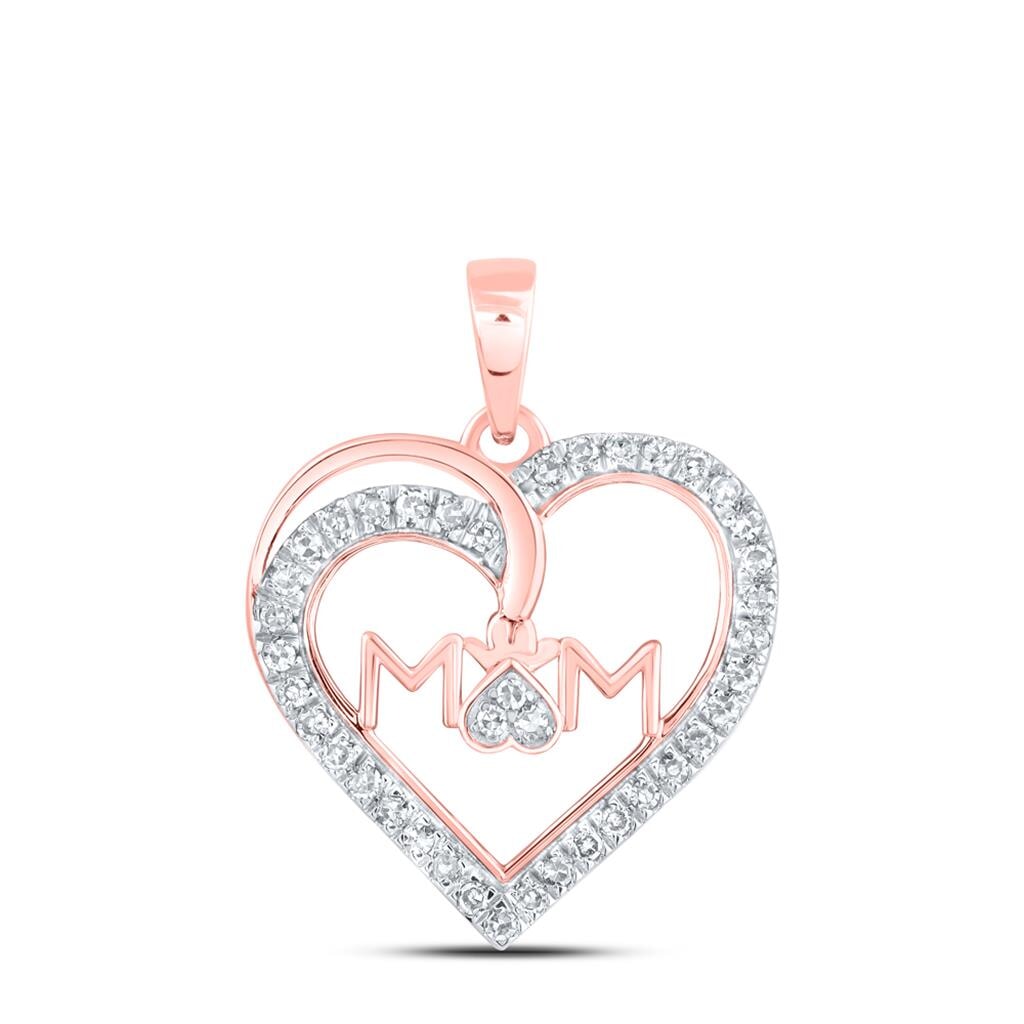 Mom Fancy Heart Diamond Pendant 10K Gold 10K Rose Gold HipHopBling