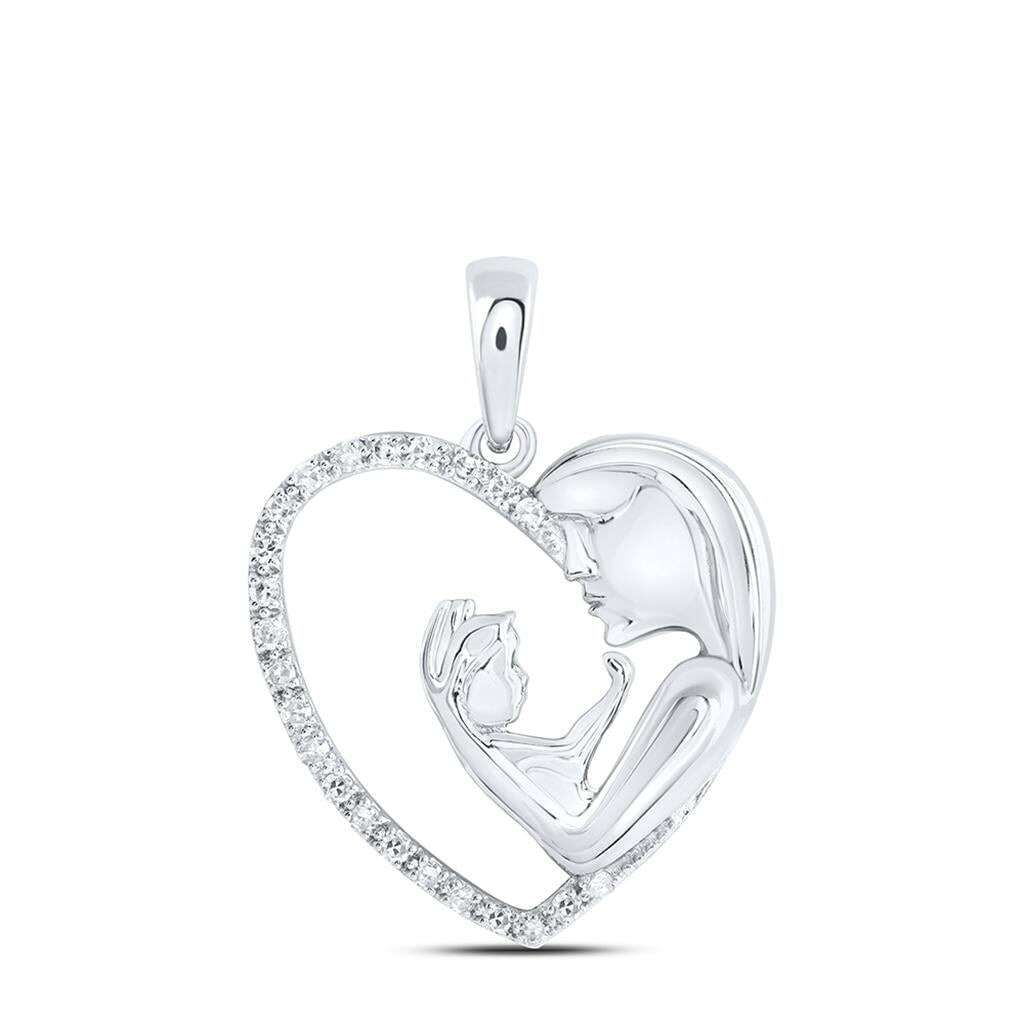 Mom Holding Child Unique Heart Diamond Pendant 10K Gold 10K White Gold HipHopBling