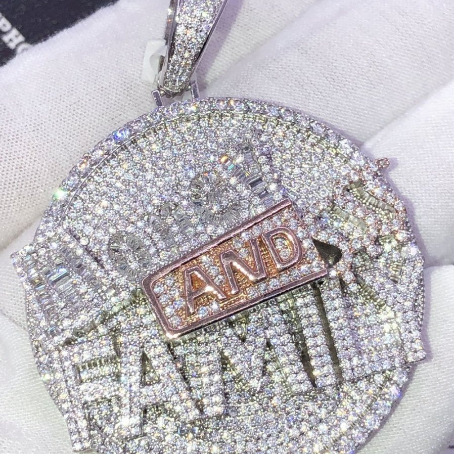Money and Family $$$ VVS CZ Hip Hop Iced Out Pendant White Gold HipHopBling
