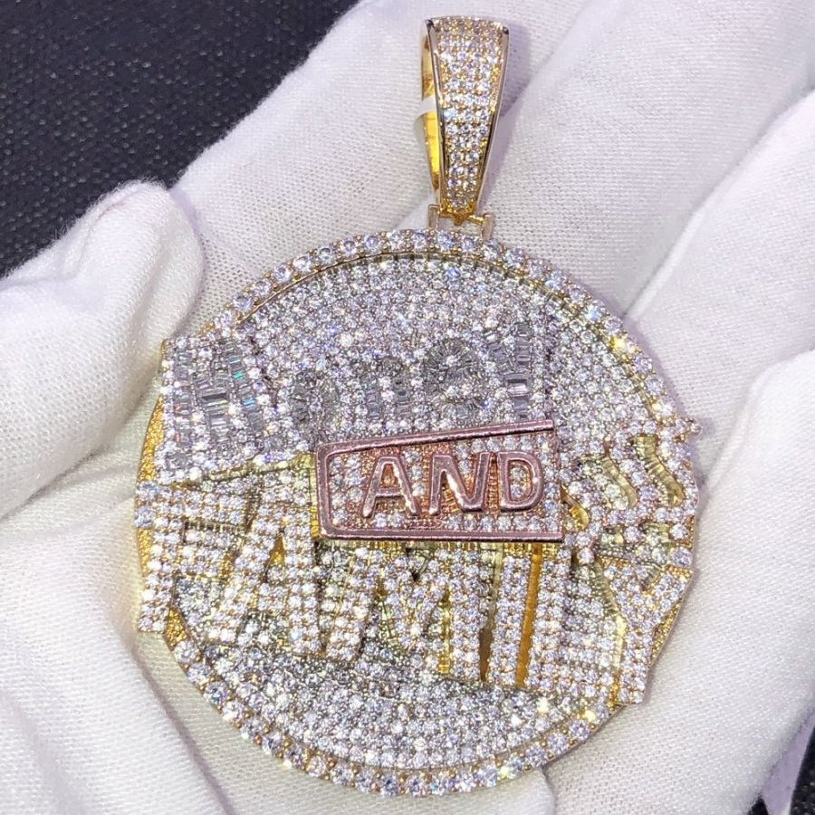 Money and Family $$$ VVS CZ Hip Hop Iced Out Pendant White Gold HipHopBling