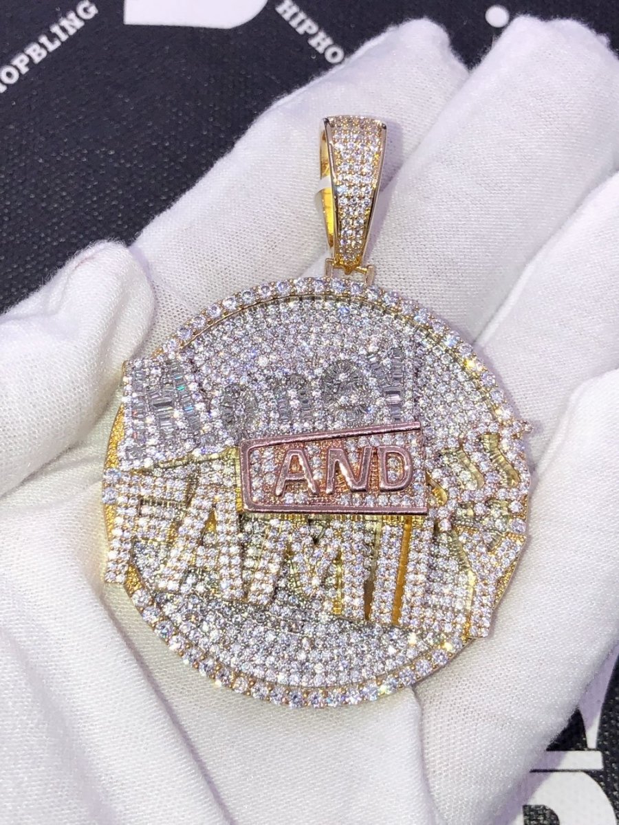 Money and Family $$$ VVS CZ Hip Hop Iced Out Pendant White Gold HipHopBling