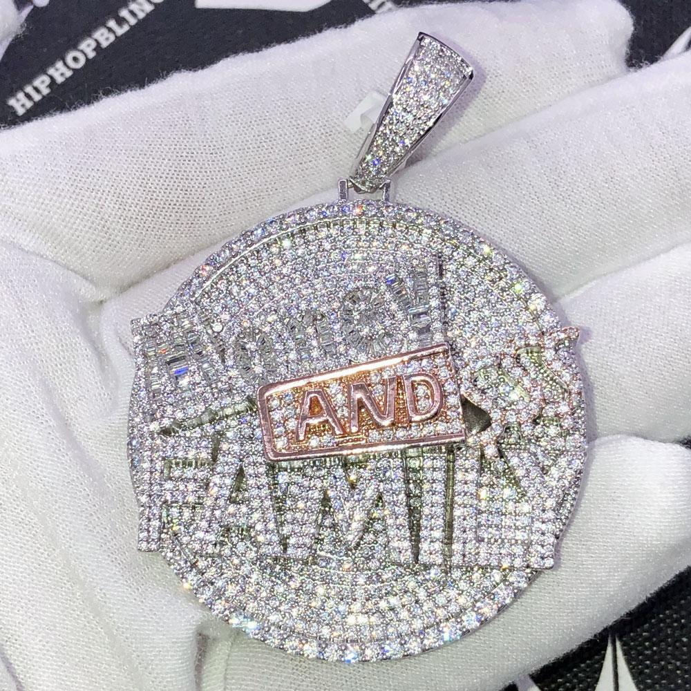 Money and Family $$$ VVS CZ Hip Hop Iced Out Pendant White Gold HipHopBling