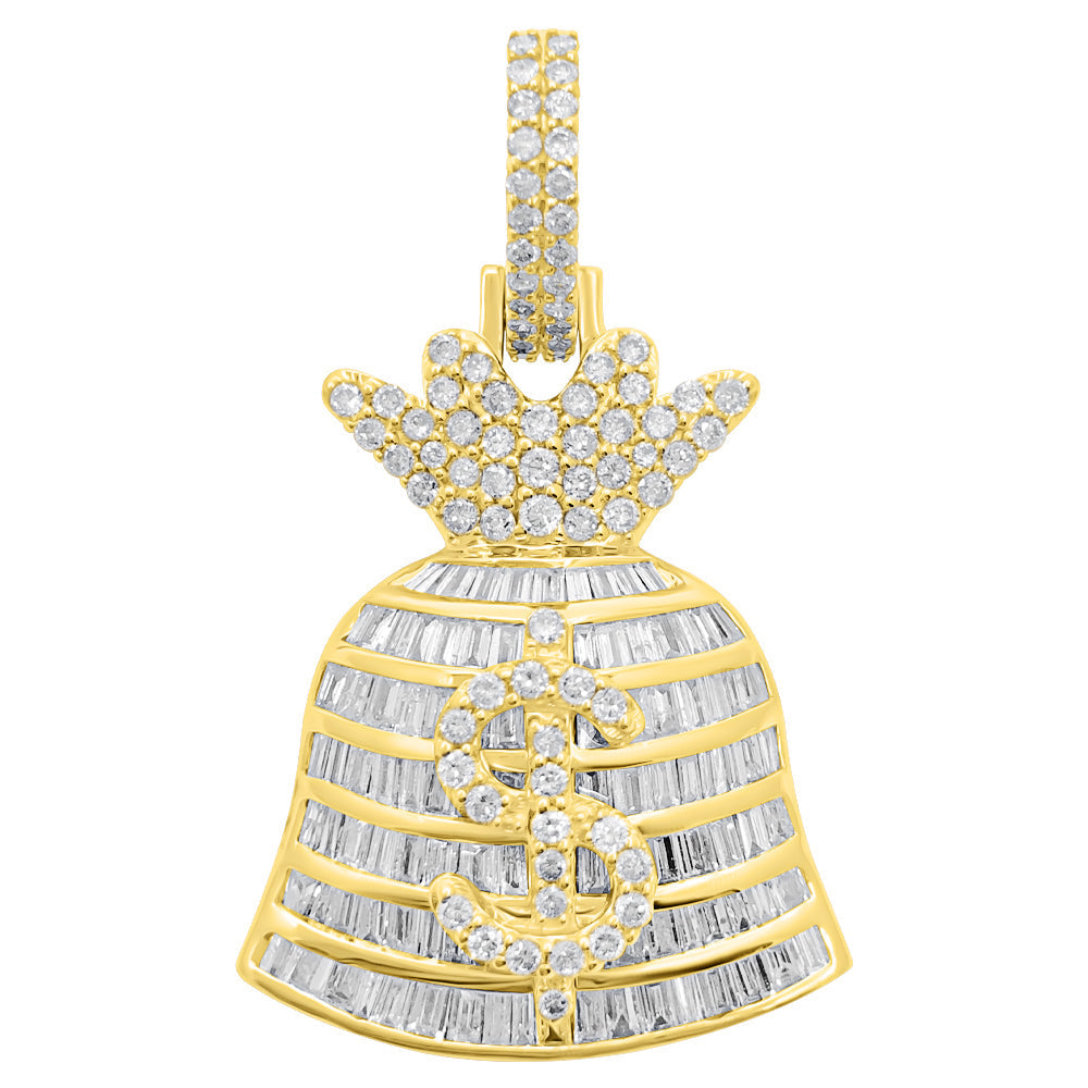 Money Bag 2.55cttw Baguette Diamond Pendant 10K Gold HipHopBling
