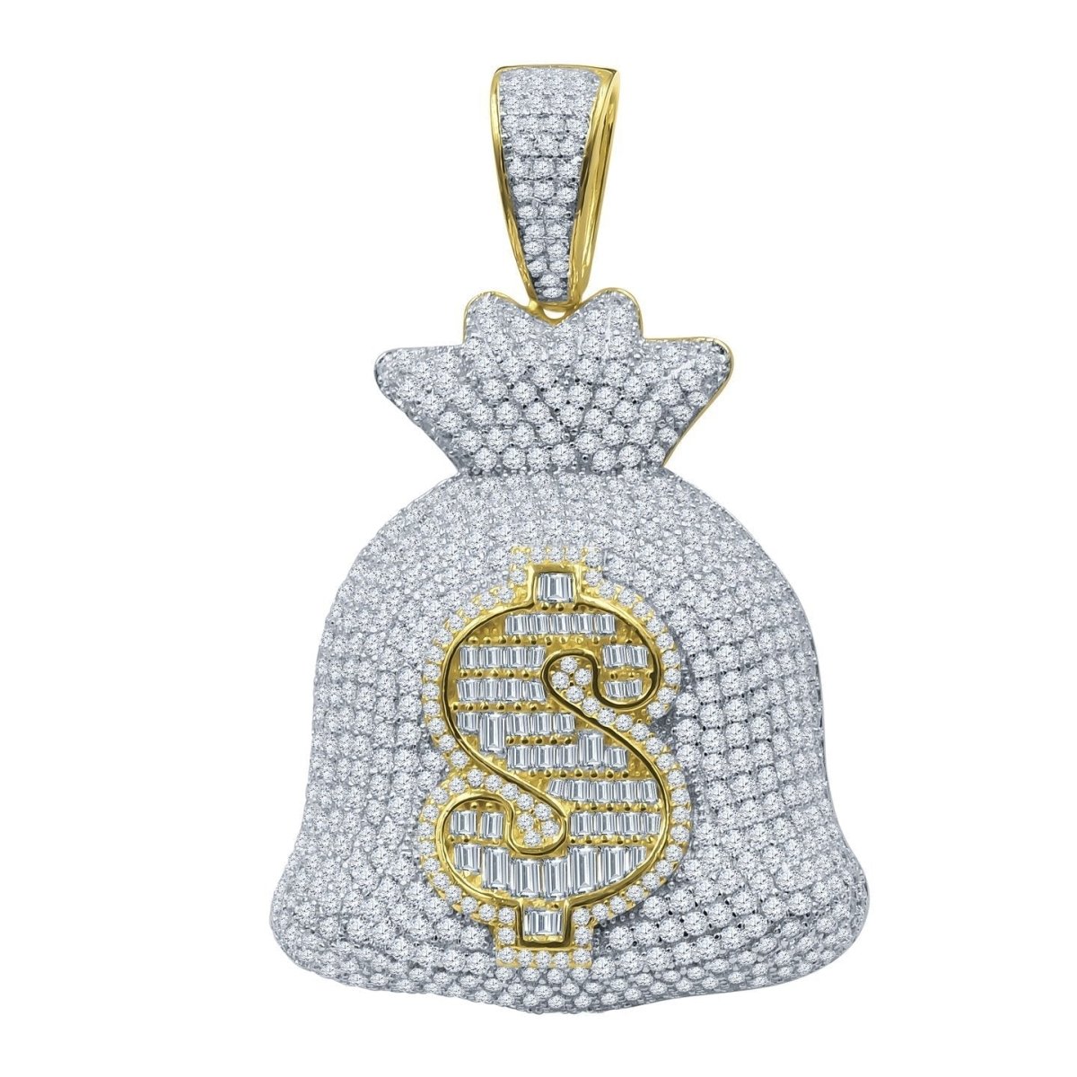 Money Bag Baguette $ VVS CZ Iced Out Pendant .925 Sterling Silver Yellow Gold HipHopBling
