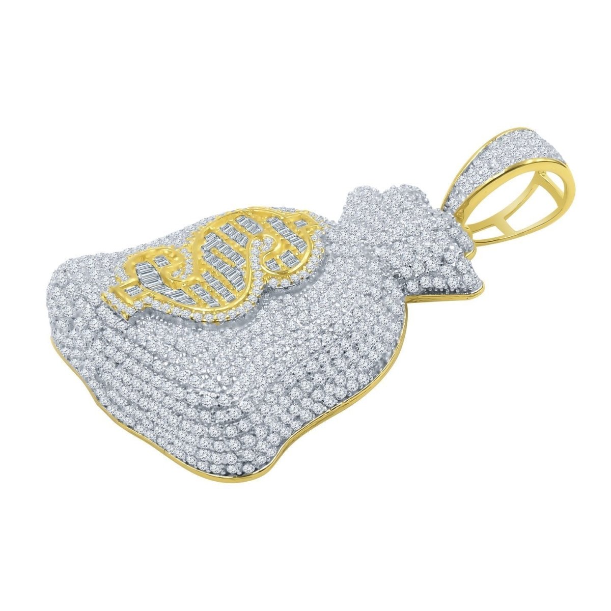 Money Bag Baguette $ VVS CZ Iced Out Pendant .925 Sterling Silver Yellow Gold HipHopBling