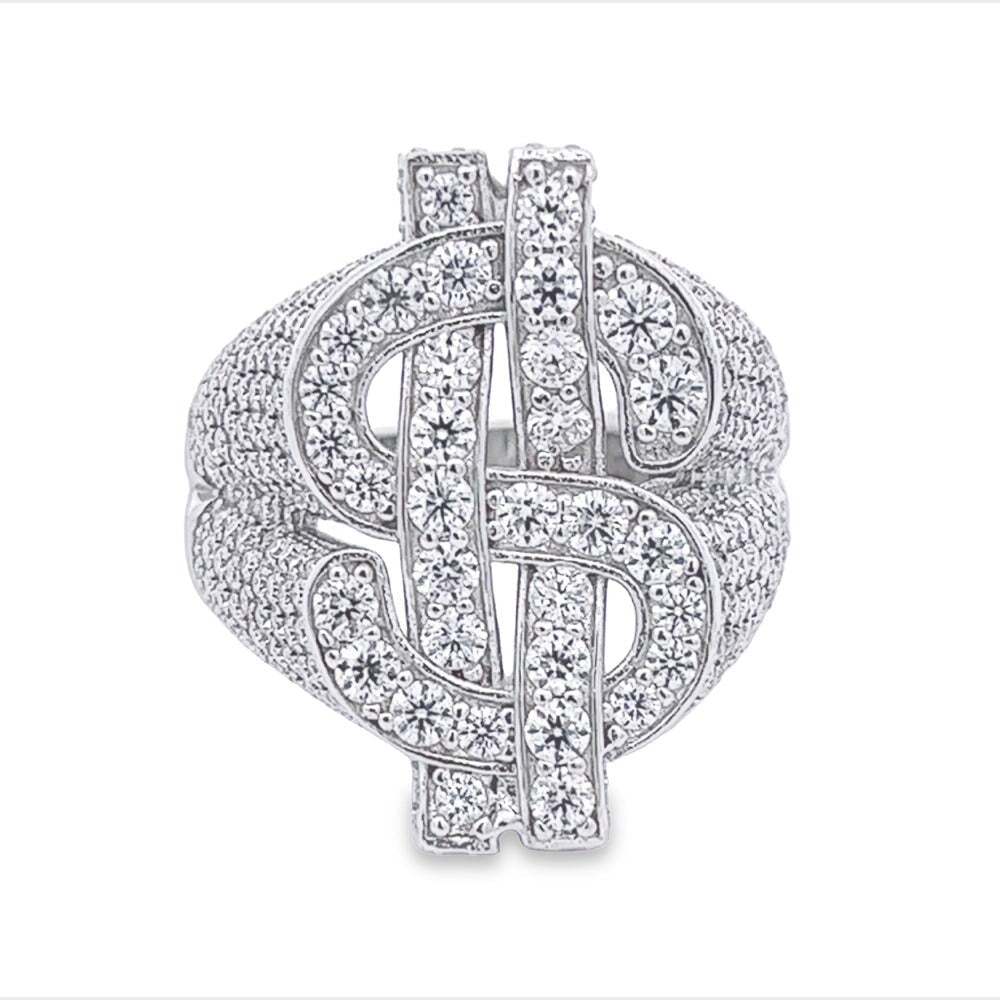Money Dollar Sign Iced Out VVS Moissanite Ring .925 Sterling Silver HipHopBling