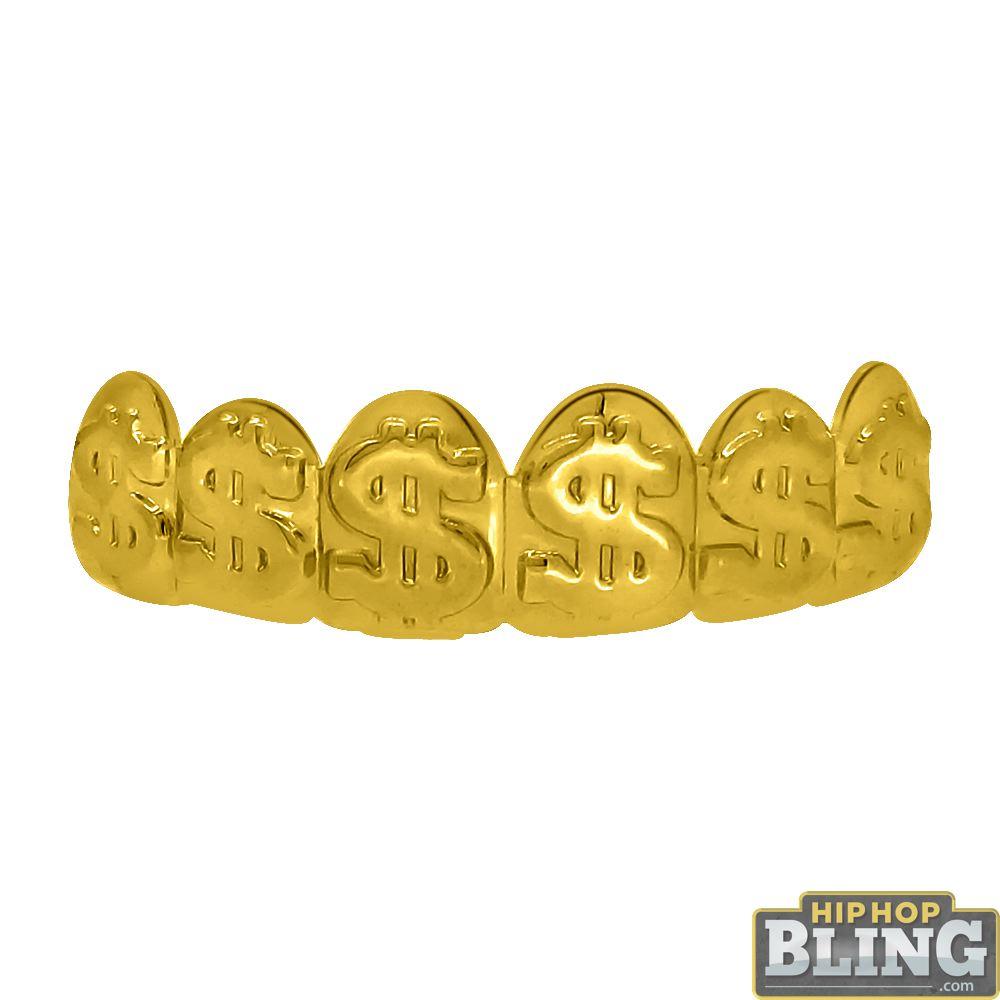 Money Gold Grillz Dollar Sign Top Teeth HipHopBling