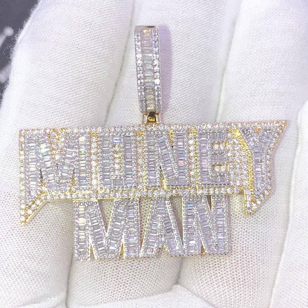 Money Man Baguette Bling Bling CZ Iced Out Pendant Yellow Gold HipHopBling