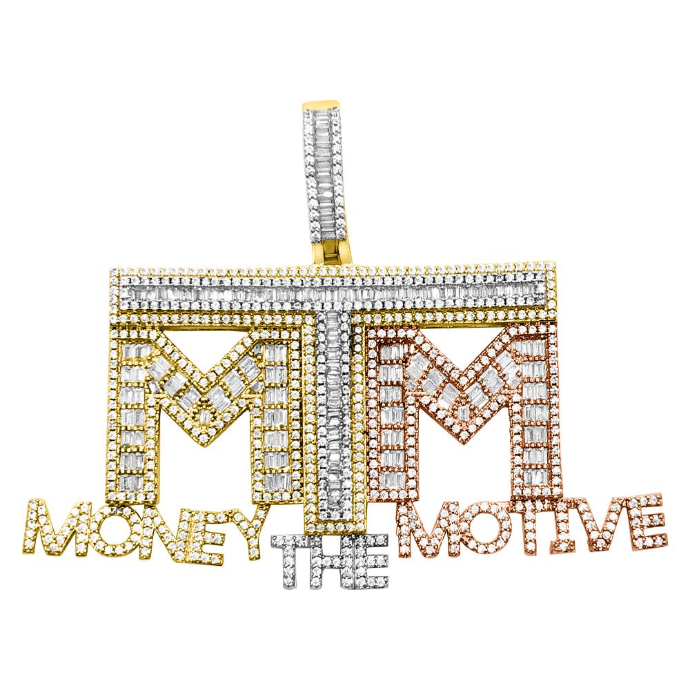 MTM Money The Motive Baguette 3 Tone VVS CZ Iced Out Pendant 3 Tone HipHopBling