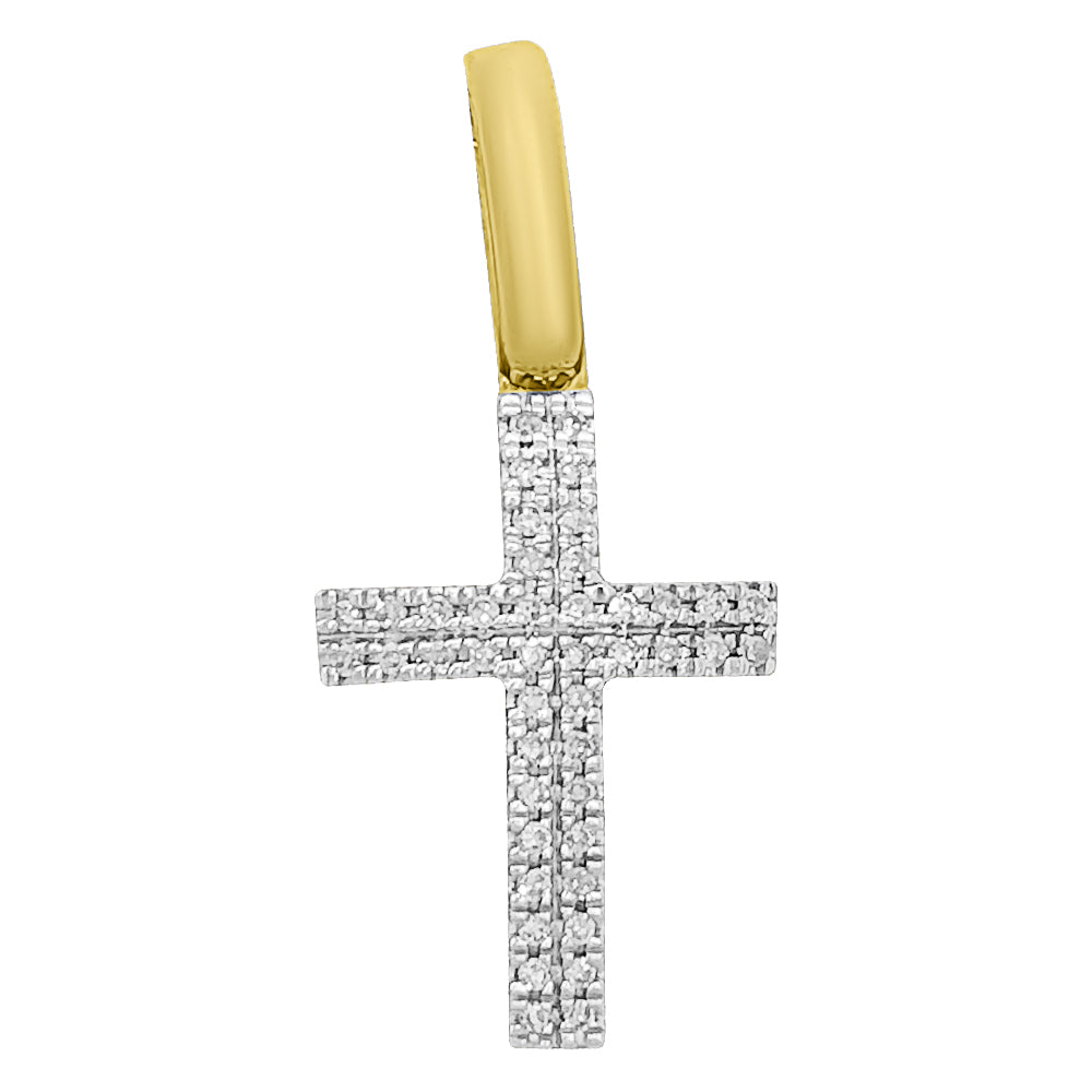 Nano Double Row Cross Diamond Pendant .10cttw 10K Yellow Gold HipHopBling