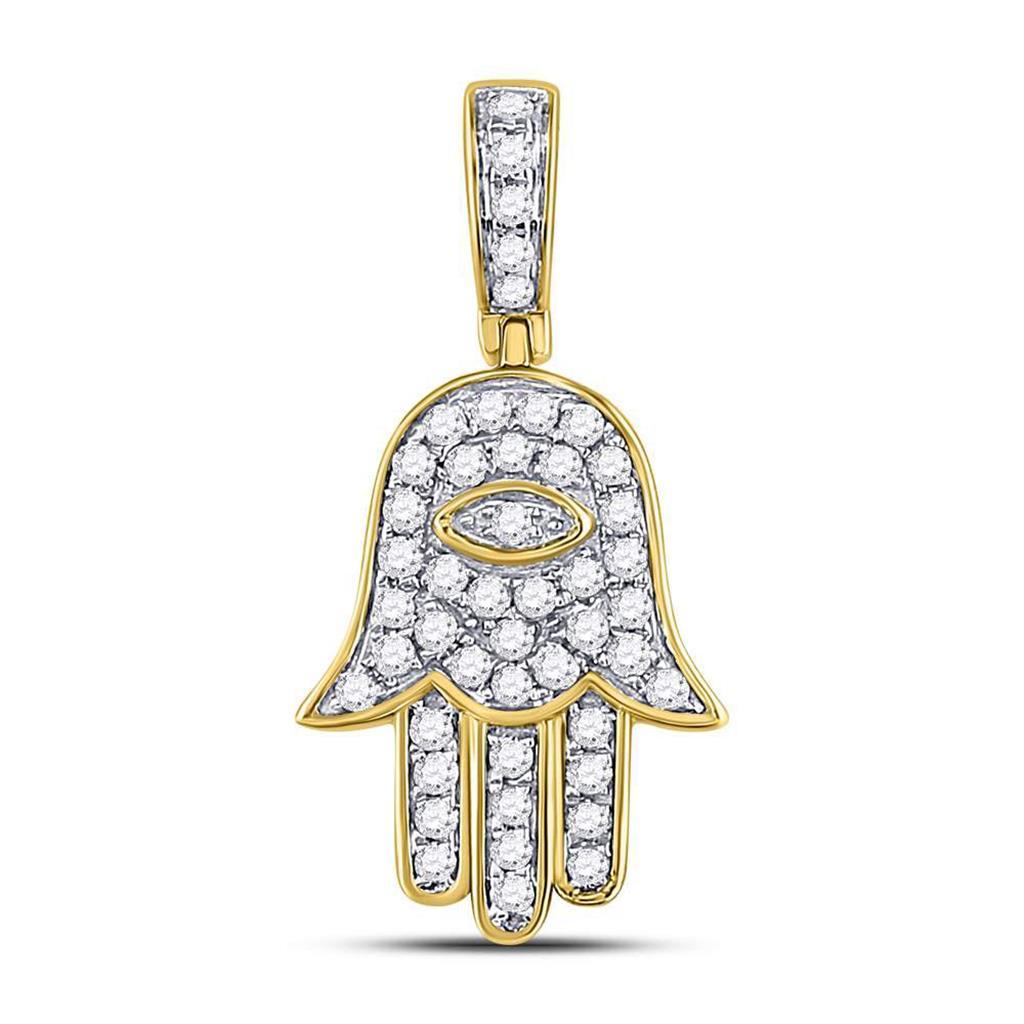 Nano Hamsa Diamond Pendant .25 Carat 10K Yellow Gold HipHopBling