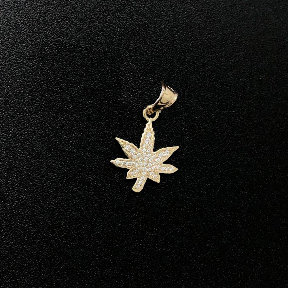 Nano Marijuana Leaf CZ 10K Yellow Gold Pendant HipHopBling