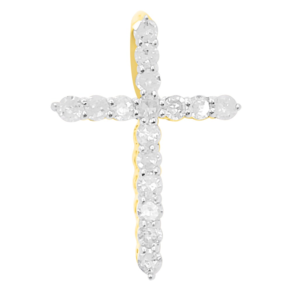 Nano Sized Tennis Cross Diamond Pendant .25cttw 10K Yellow Gold HipHopBling