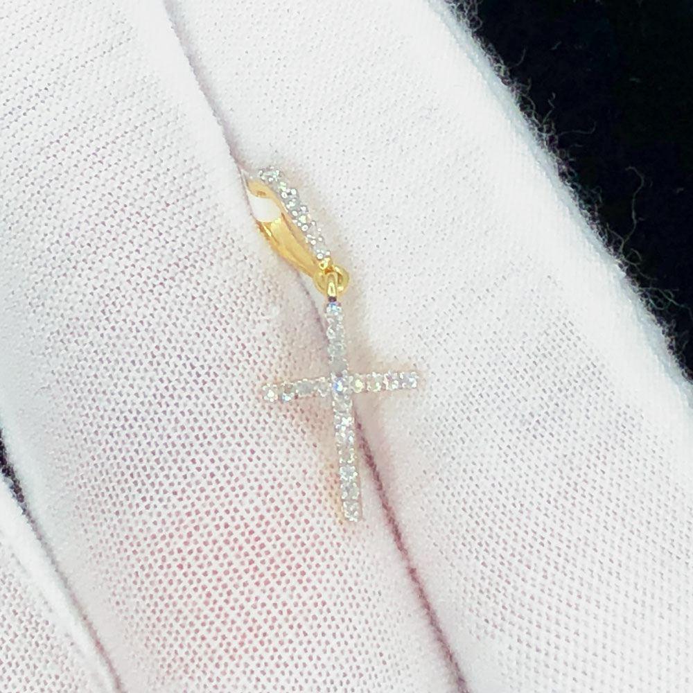 Nano Tennis Cross Diamond Pendant .20cttw 10K Yellow Gold HipHopBling