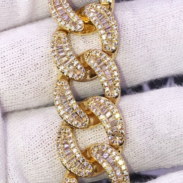 New Baguette Cuban VVS CZ Iced Out Hip Hop Bracelet Yellow Gold 8" HipHopBling