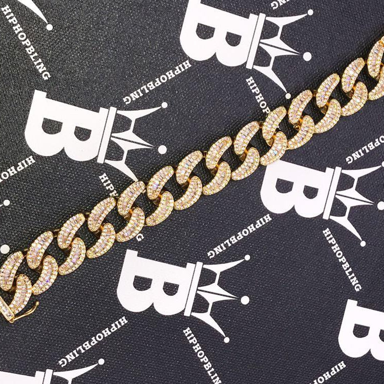 New Baguette Cuban VVS CZ Iced Out Hip Hop Bracelet Yellow Gold 8" HipHopBling