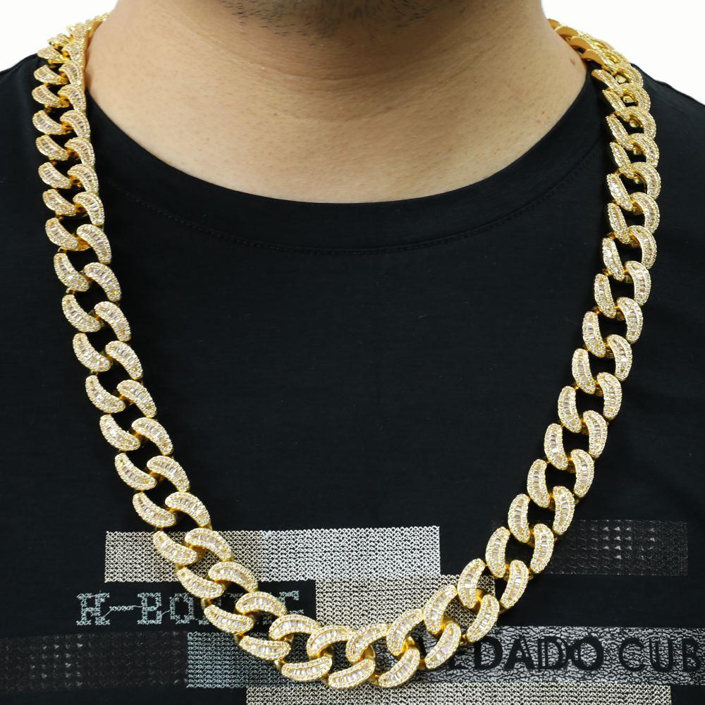New Baguette Polished 18MM Cuban Iced Out Chain White Gold 30" HipHopBling