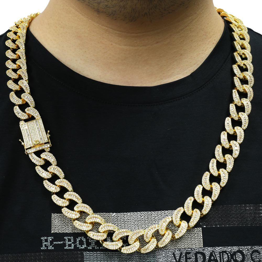 New Baguette Polished 18MM Cuban Iced Out Chain White Gold 30" HipHopBling