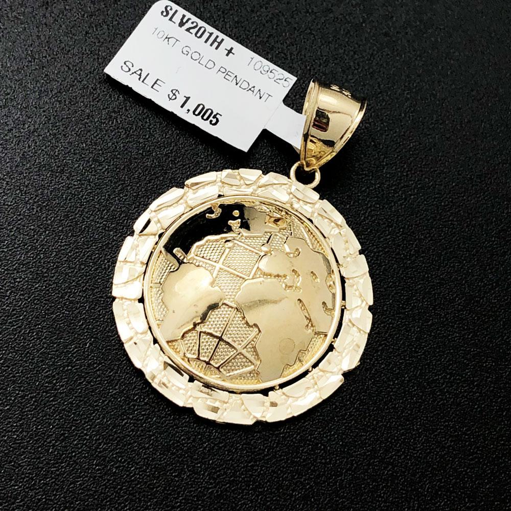 Nugget World Globe Medium DC 10K Yellow Gold Pendant HipHopBling