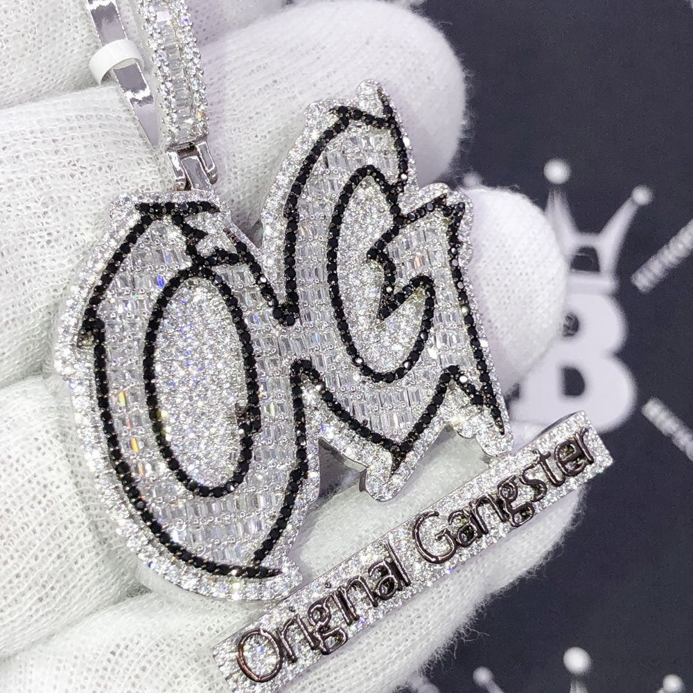 OG Original Gangster Baguette CZ Iced Out Pendant Yellow Gold HipHopBling