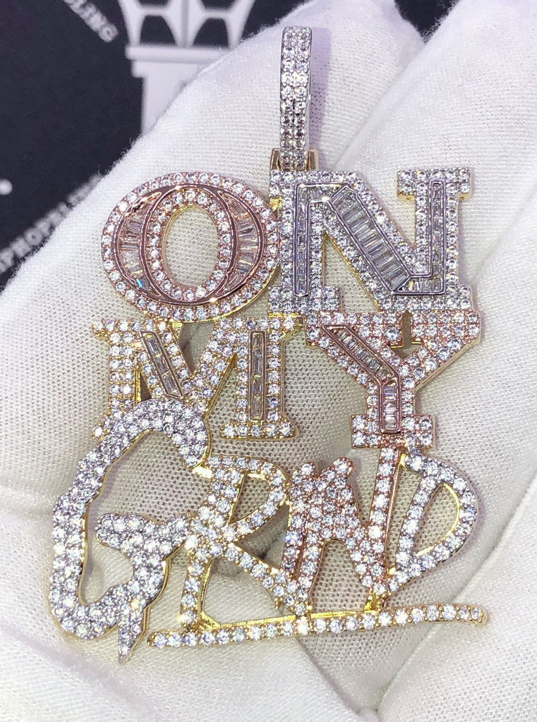 On My Grind 3 Tone Baguette VVS CZ Iced Out Pendant 3 Tone HipHopBling