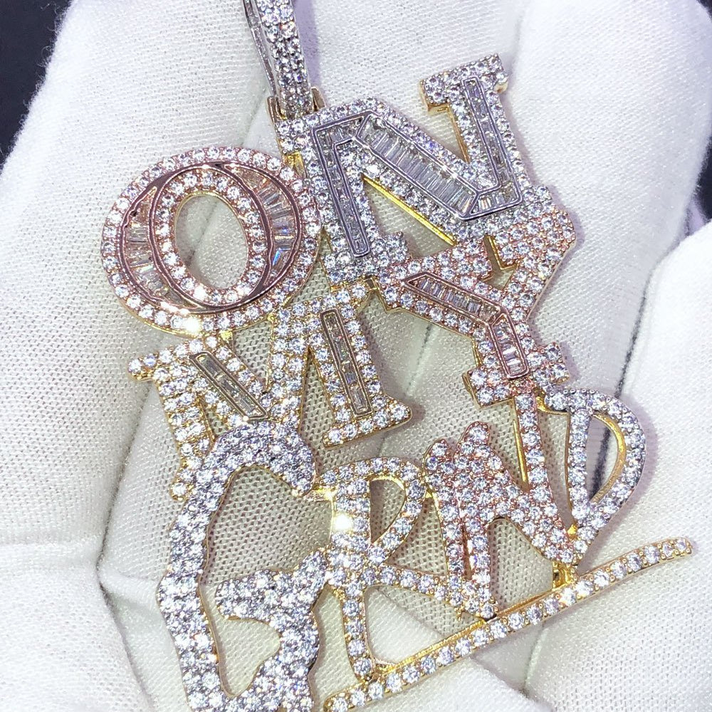On My Grind 3 Tone Baguette VVS CZ Iced Out Pendant 3 Tone HipHopBling