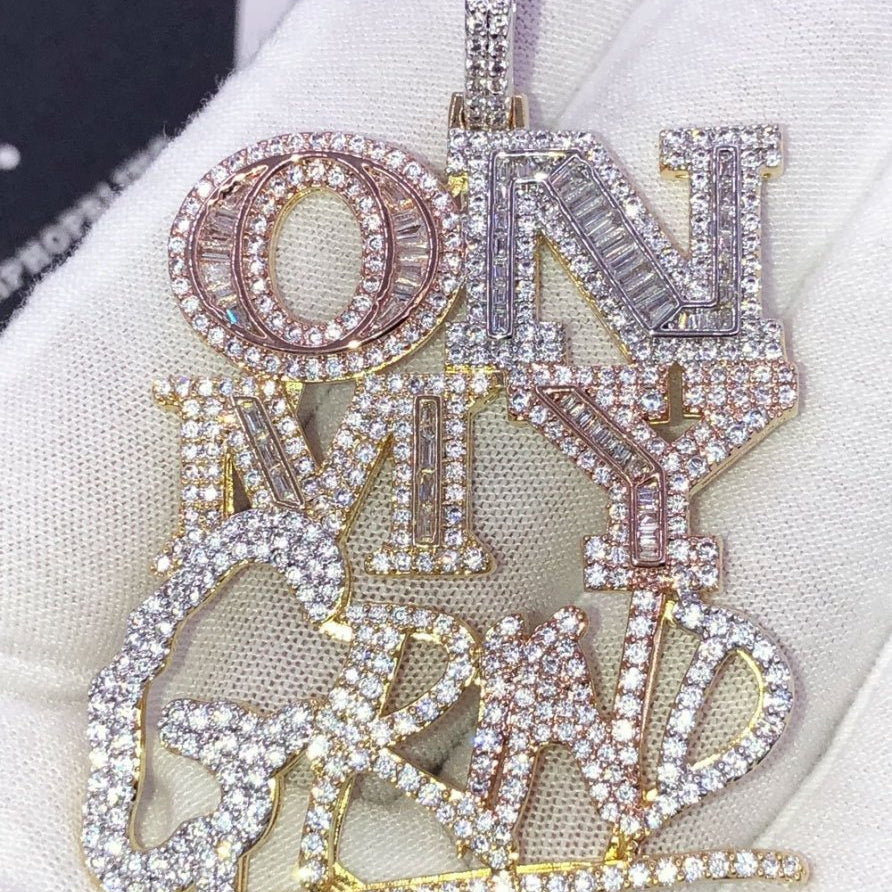On My Grind 3 Tone Baguette VVS CZ Iced Out Pendant 3 Tone HipHopBling