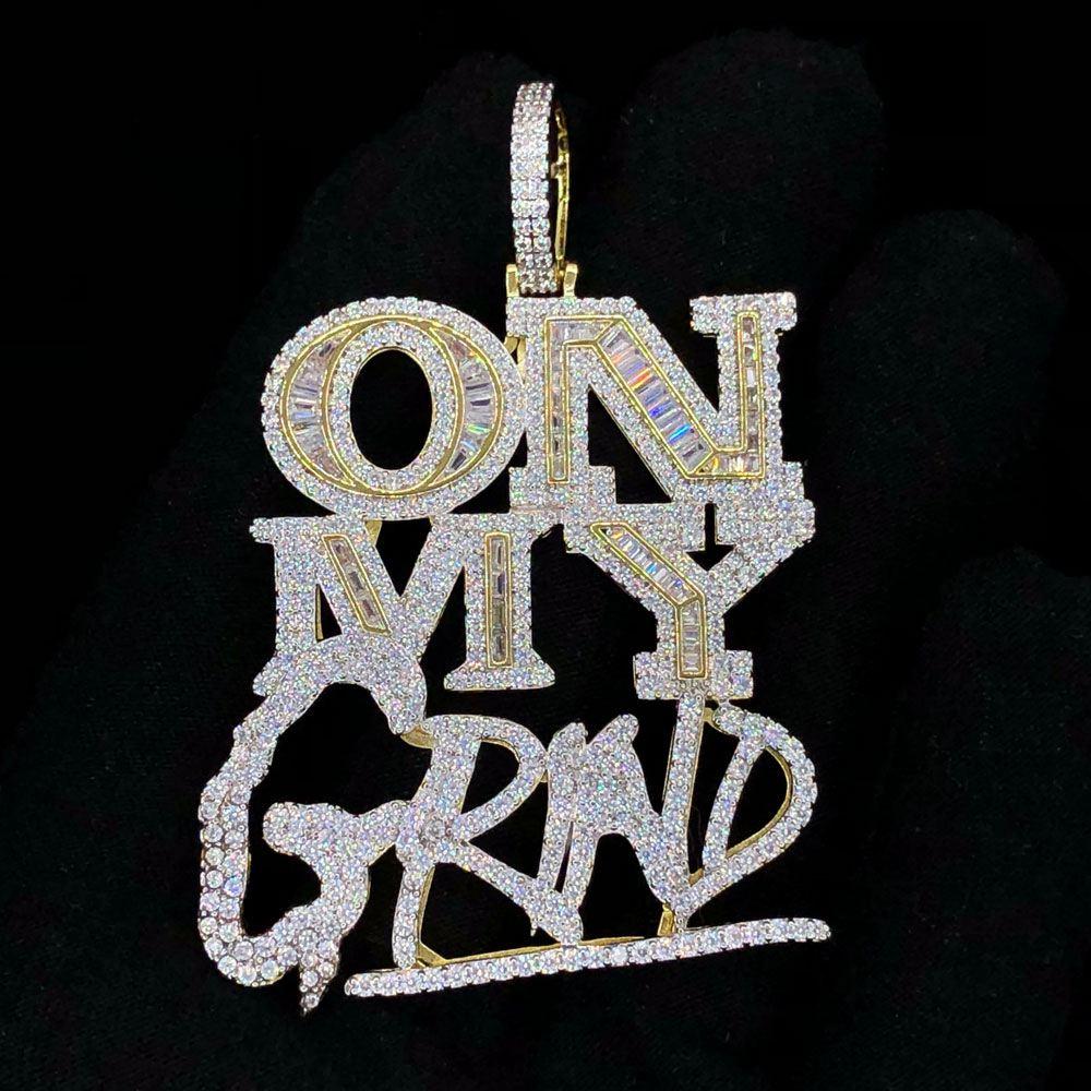 On My Grind Baguette VVS CZ Hip Hop Iced Out Pendant Yellow Gold HipHopBling