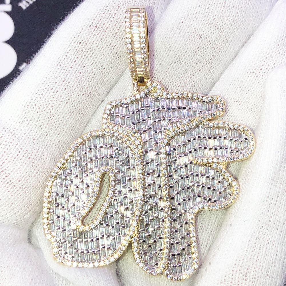 OTF Only The Fam Baguette VVS CZ Hip Hop Iced Out Pendant Yellow Gold HipHopBling