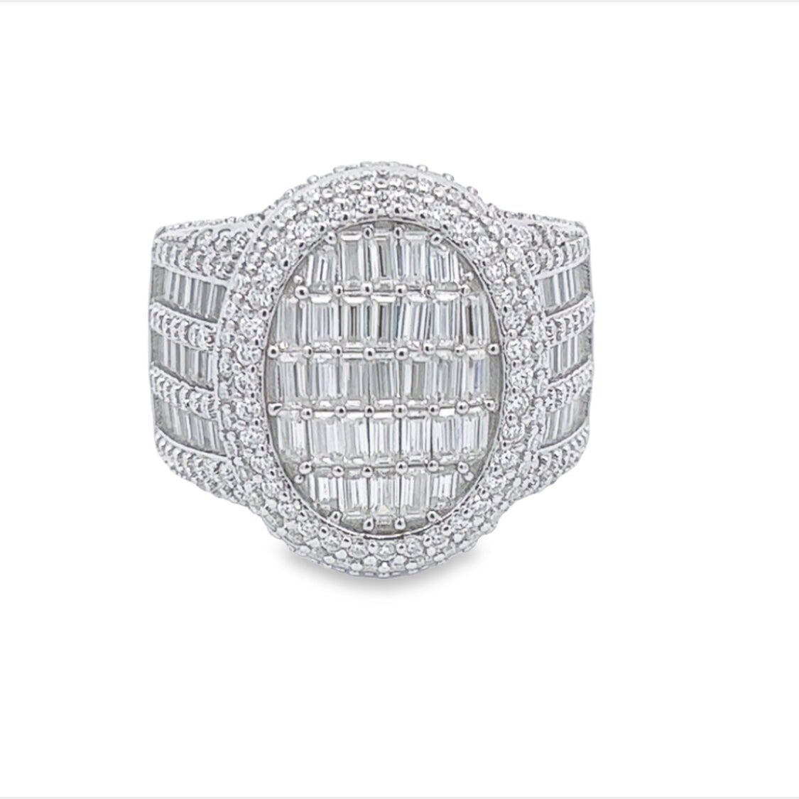 Oval Cocktail Baguette VVS Moissanite Ring .925 Sterling Silver 7 White Gold HipHopBling
