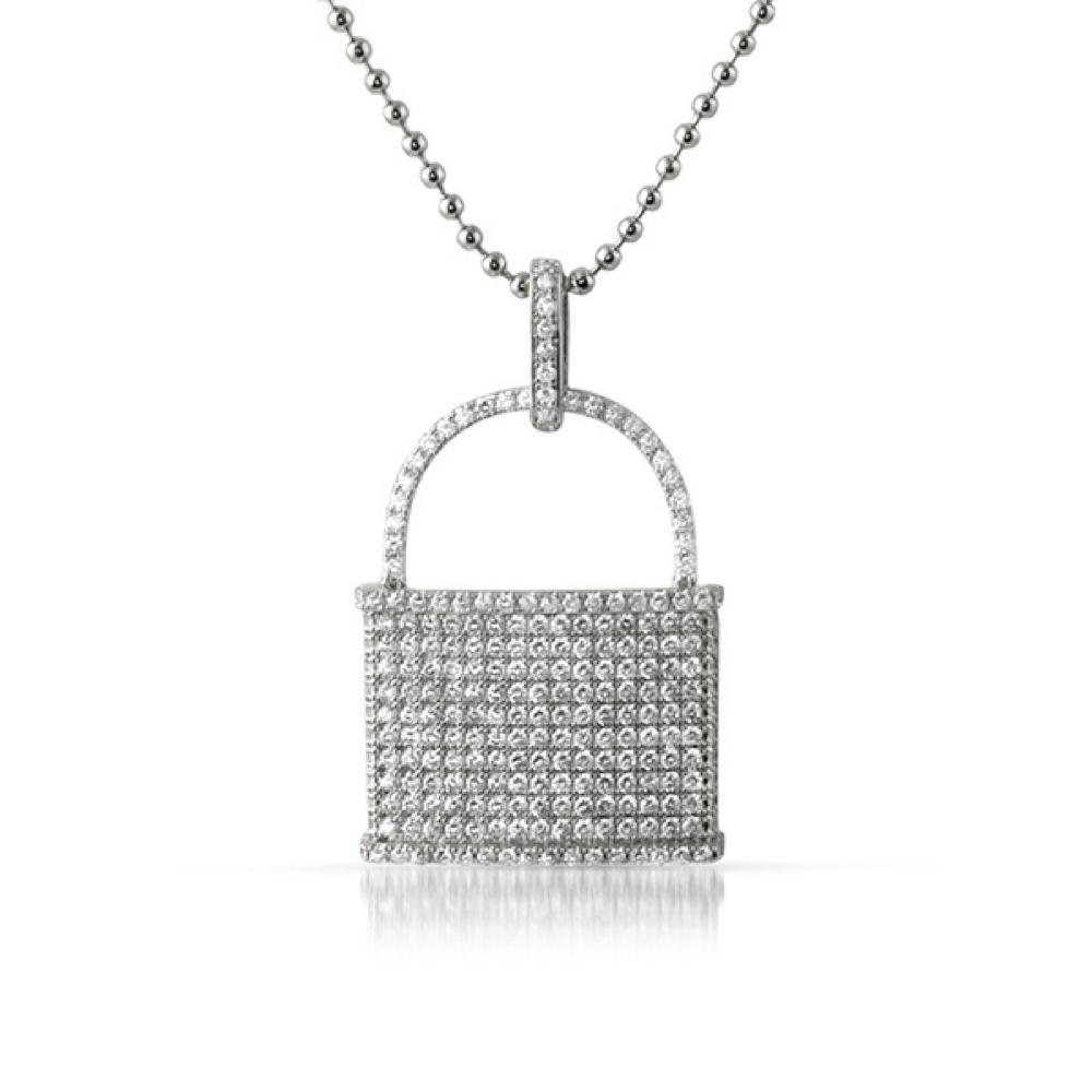 Pad Lock Micro Pave CZ Rhodium Pendant Pendant Only HipHopBling