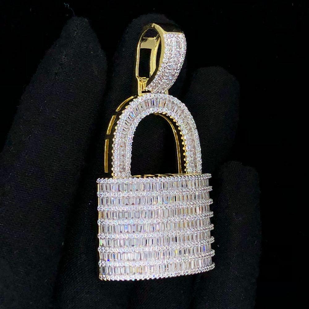 Padlock Baguette VVS CZ Hip Hop Bling Pendant Yellow Gold HipHopBling