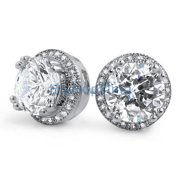 Pave Ice Border CZ Solitaire Bling Bling Earrings HipHopBling