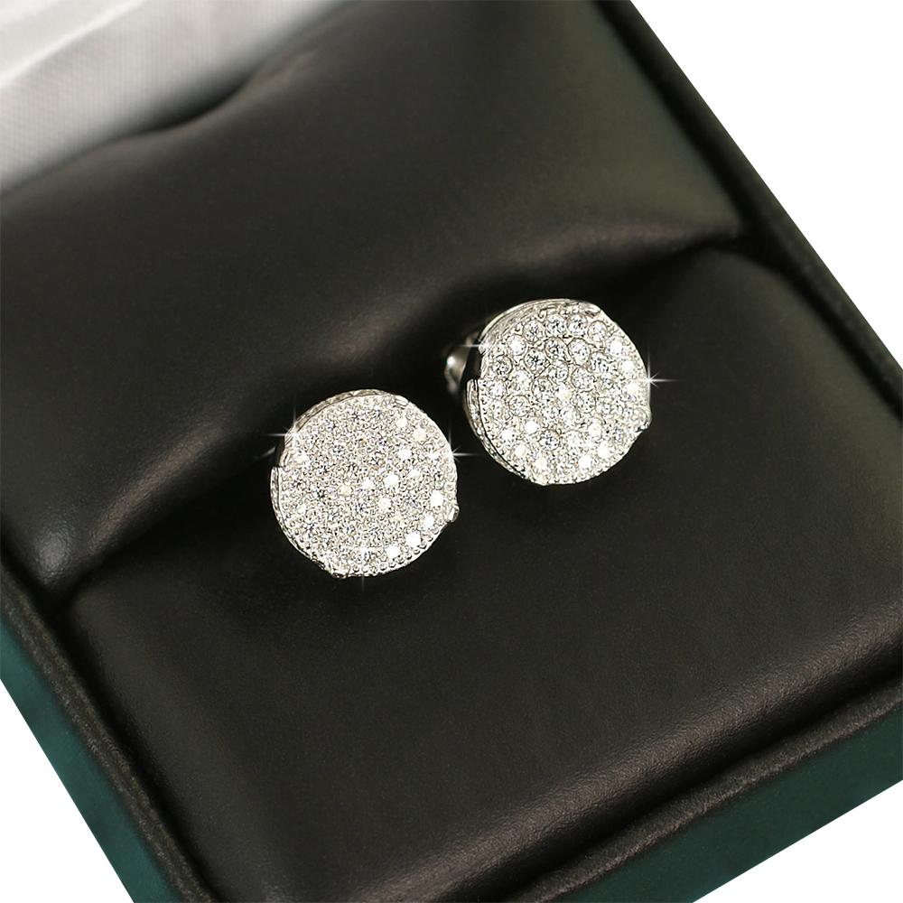 Pave Solitaire VVS Moissanite Earrings .925 Sterling Silver White Gold HipHopBling