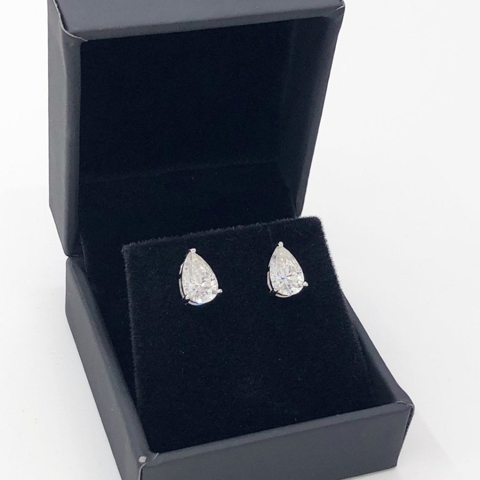 Pear Cut Moissanite VVS D Stud Earrings .925 Sterling Silver White Gold 4x6MM (1.00 Carats) HipHopBling