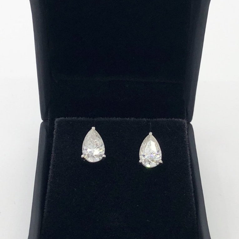 Pear Cut Moissanite VVS D Stud Earrings .925 Sterling Silver White Gold 4x6MM (1.00 Carats) HipHopBling