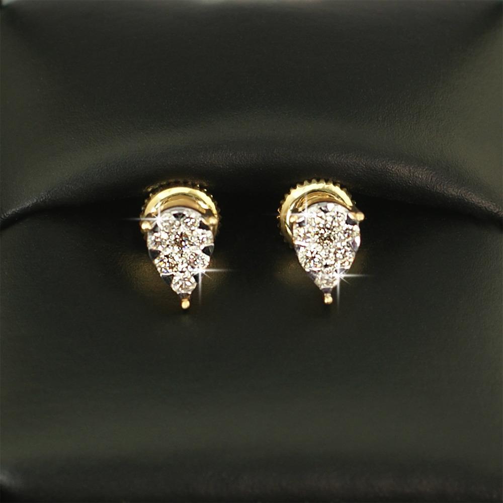 Pear Stud Illusion Diamond Earrings .39cttw 10K Yellow Gold HipHopBling