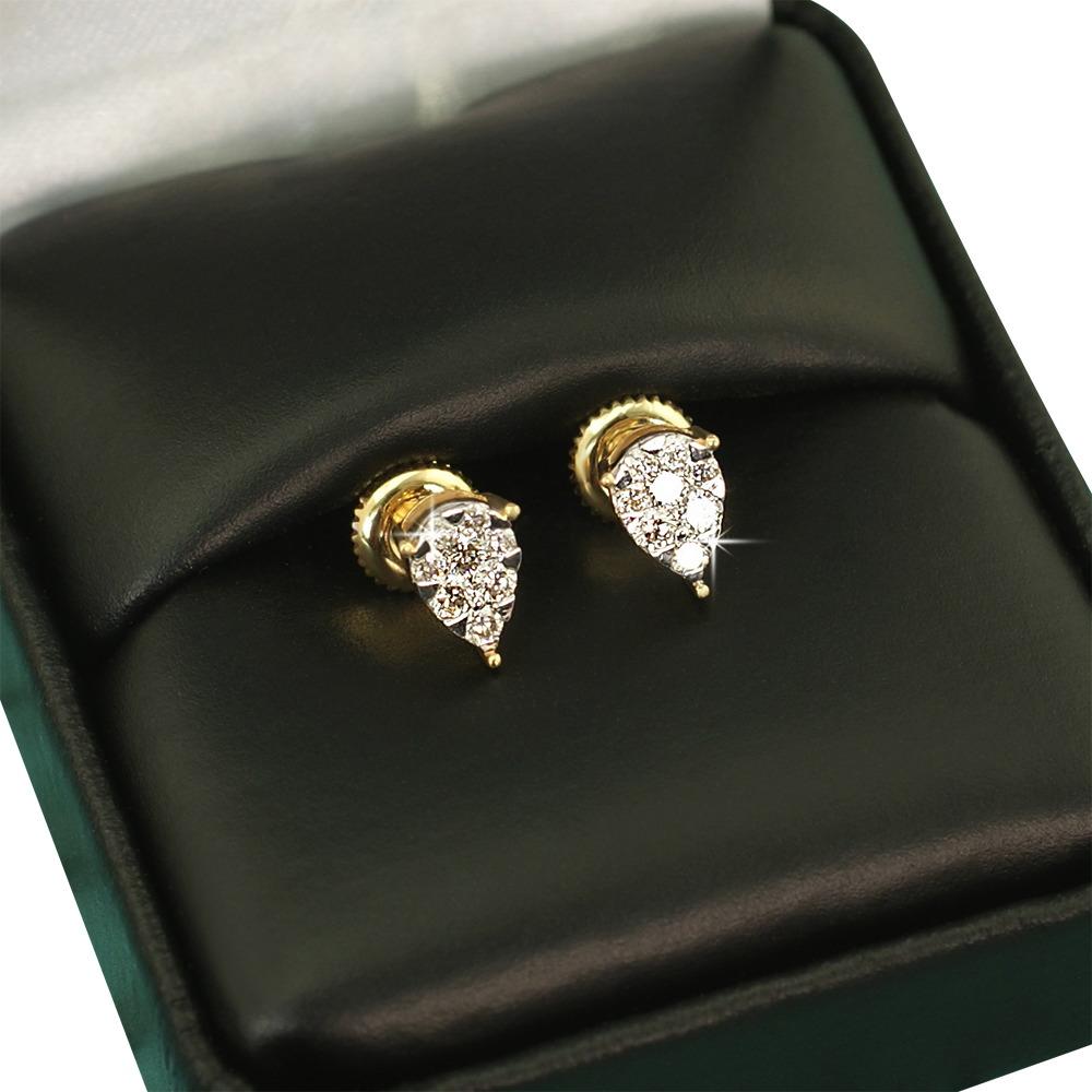 Pear Stud Illusion Diamond Earrings .39cttw 10K Yellow Gold HipHopBling