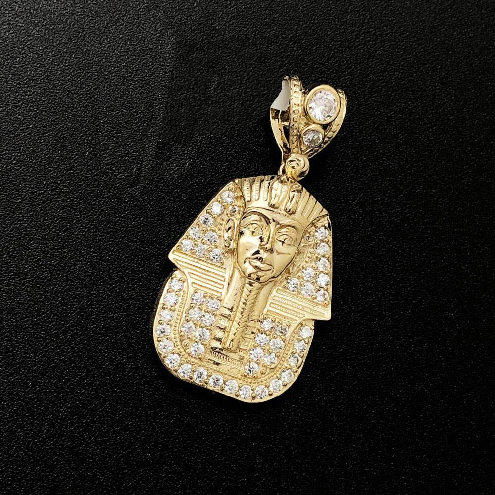 Pharaoh Egypt Small CZ 10K Yellow Gold Pendant HipHopBling