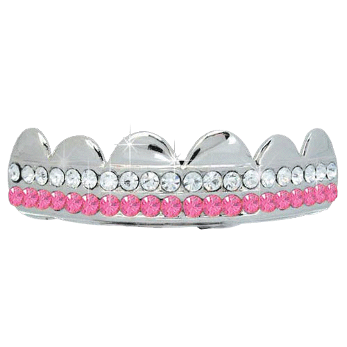Pink / White Double Iced Out Silver Grillz HipHopBling