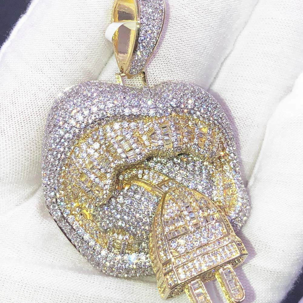 Plug Grillz Mouth CZ Hip Hop Bling Bling Pendant Yellow Gold HipHopBling