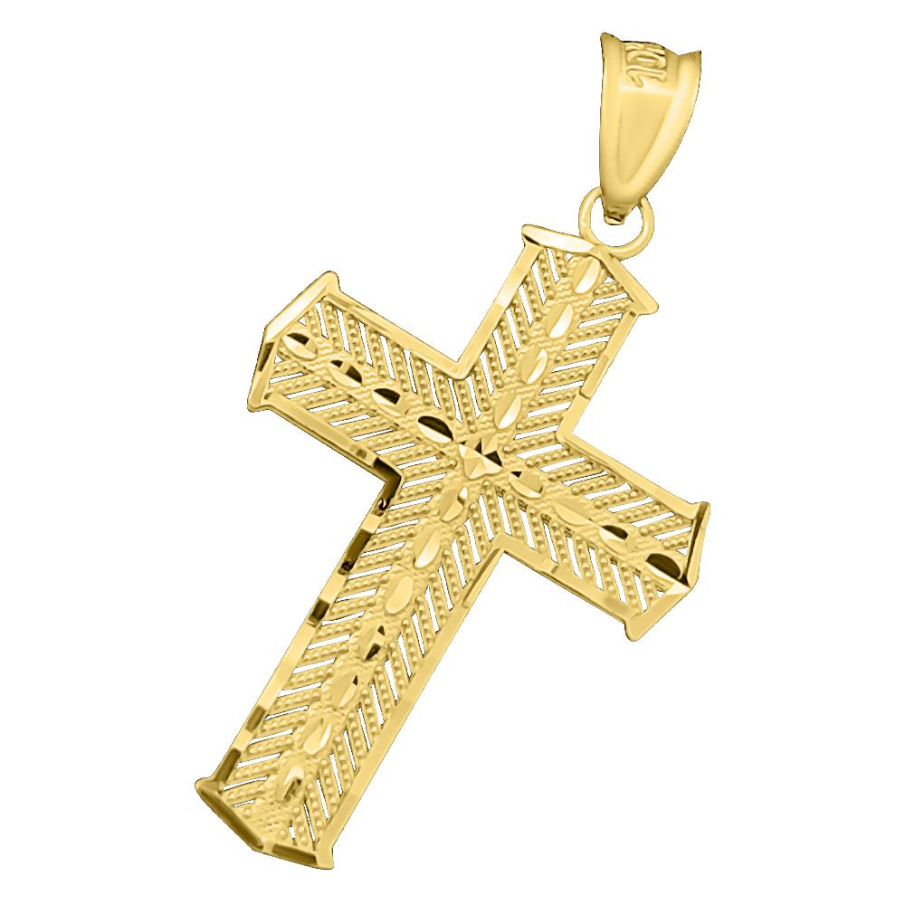 Pointed Cross DC 10K Yellow Gold Pendant HipHopBling