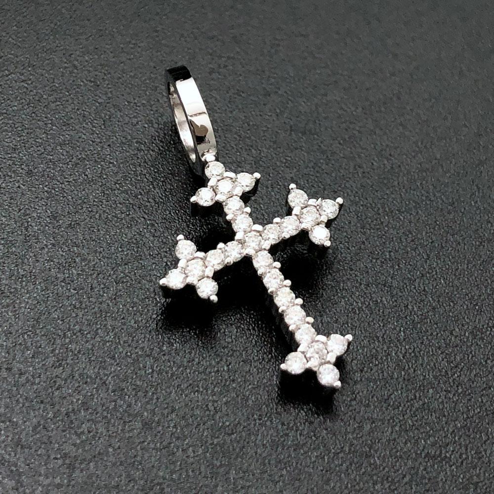 Pointed Mini Cross VVS Moissanite Pendant .925 Sterling Silver HipHopBling